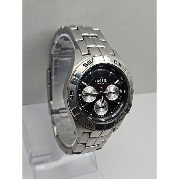 Fossil BQ-9404 Red Black Dial Day Date Watch Stainless Steel 10 ATM New Battery - Picture 3 of 11